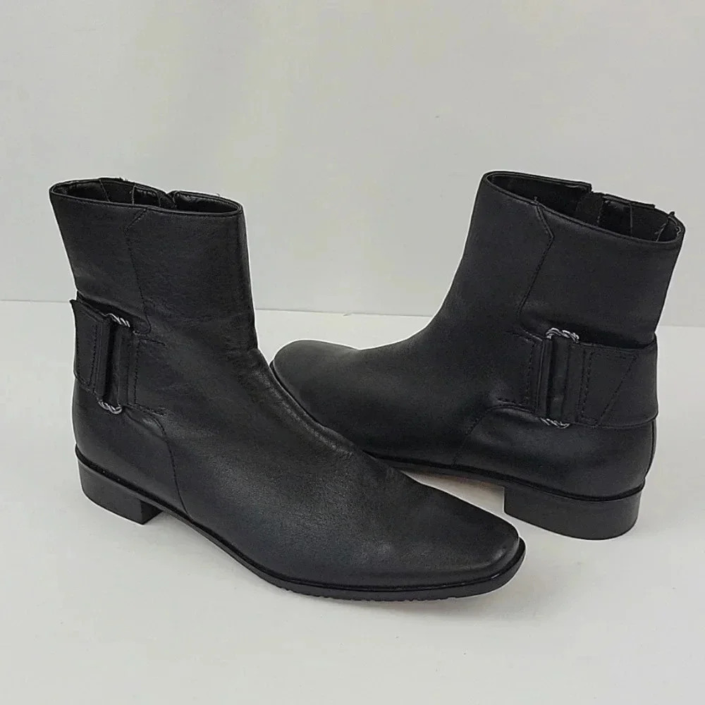 Talbots Low Heel Leather Ankle Boots Black Size 7.5 AA